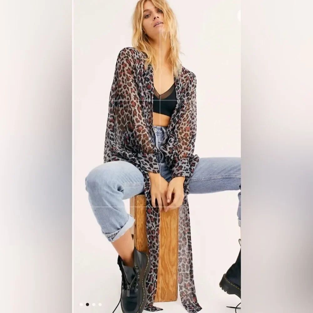 Free People Amazon Tie Front Animal Cheetah Kimono